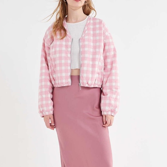 Urban Outfitters Jackets & Blazers - Urban Outfitters Cotton Gloria Pink Gingham Zip up Puffer Jacket Size M